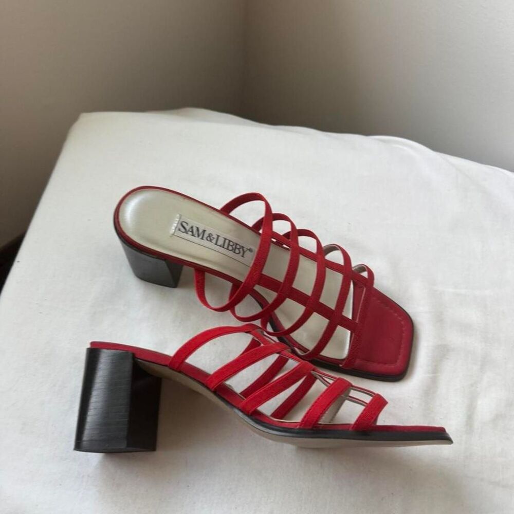 Y2K Sam & Libby Red Strappy Block Heel Sandals – Size 8